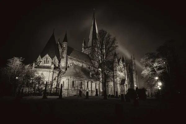 Night Photos Nidarosdomen Gothic Cathedral Trondheim Norway — Stock Photo, Image