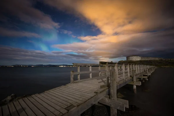 Noční Oblohu Hrad Zobrazení Steinvikholmen Skatval Stjordal Oblast Norsko — Stock fotografie