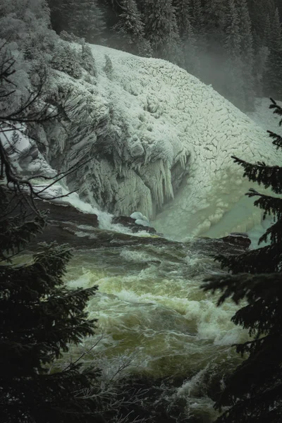 Cachoeira Congelada Tannforsen Paisagem Inverno Gelo Formando Nesta Maior Cachoeira — Fotografia de Stock