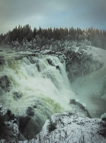 Cascade Gelée Tannforsen Paysage Hivernal Formation Glace Sur Cette Grande — Photo