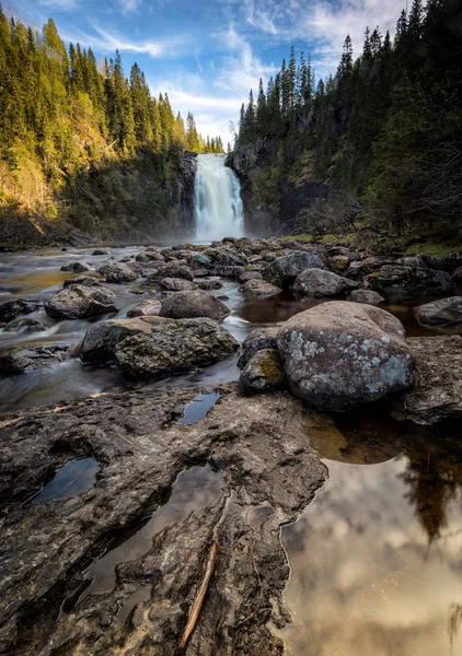 Cachoeira Storfossen Floresta Boreal Homla River Norueguês Livre Hora Verão — Fotografia de Stock