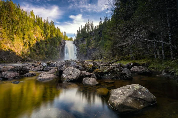 Cachoeira Storfossen Floresta Boreal Homla River Norueguês Livre Hora Verão — Fotografia de Stock
