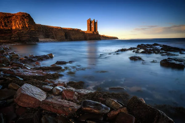 Antiguo Castillo Keiss Ruinas Junto Costa Del Mar Del Norte — Foto de Stock