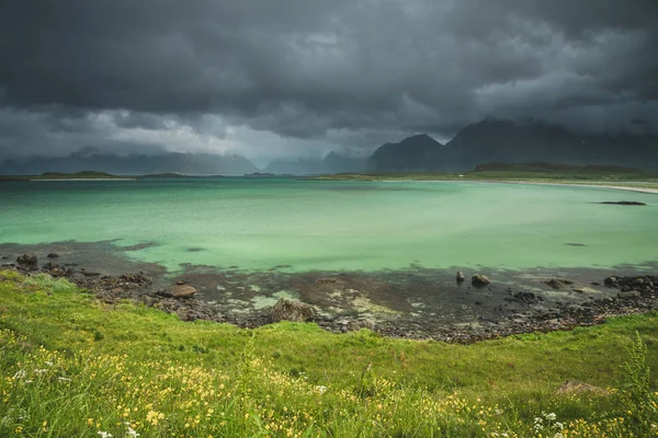 Sandbotnen Bay Der Nähe Von Fredvang Lofoten Island Norwegen Norwegische — Stockfoto