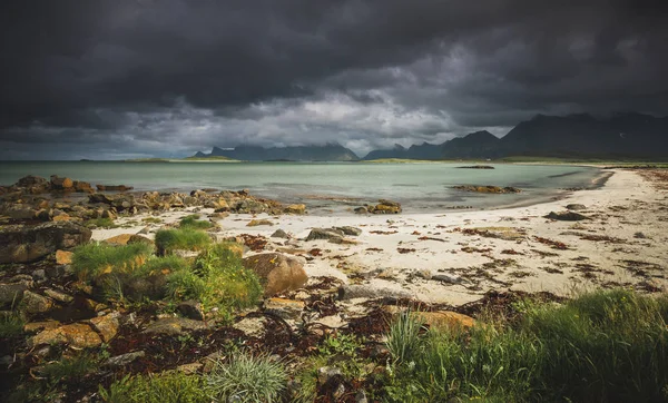 Sandbotnen Bay Der Nähe Von Fredvang Lofoten Island Norwegen Norwegische — Stockfoto