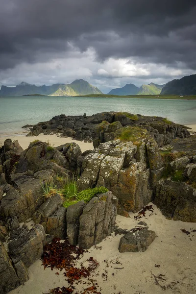 Sandbotnen Bay Fredvang Lofoten Island Norway Norwegian Summer Holidays — Stock Photo, Image