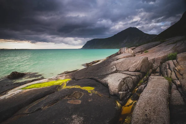 Farben Der Flakstadpollen Bucht Auf Lofoten Inseln Norwegen Das Motiv — Stockfoto