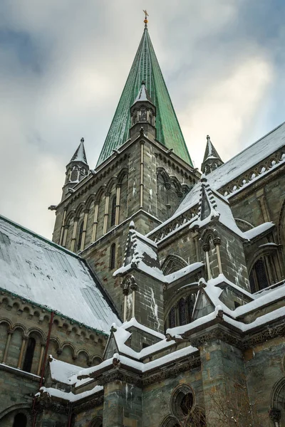 Nidarosdomen Kathedrale Fluss Nidelva Trondheim Schöne Winterzeit Berühmteste Gotische Norwegische — Stockfoto