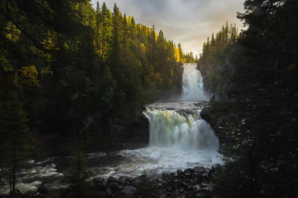 Paisagem Outonal Rio Homla Perto Hommelvik Meio Noruega Área Cachoeira — Fotografia de Stock