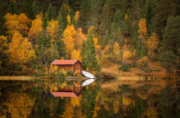 Høsten Bymarka Området Trondheim Vakre Refleksjoner Skjellbreia Sjøen – stockfoto