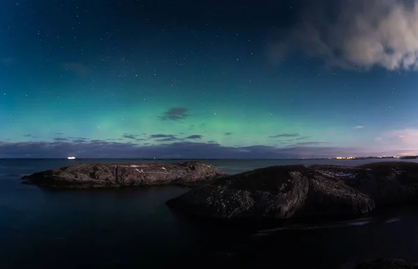 Aurora Boreal Vista Desde Atlantic Ocean Road Atlanterhavsveien Noche Invierno — Foto de Stock