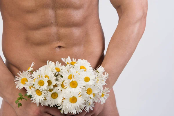 Bell Uomo Dei Fiori Amore Romanticismo Uomo Nudo Con Fiore — Foto Stock