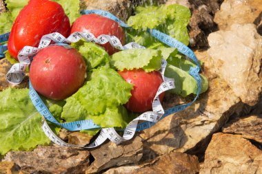 Spor ve diyet. Sebze ve taze su. Sağlıklı beslenme