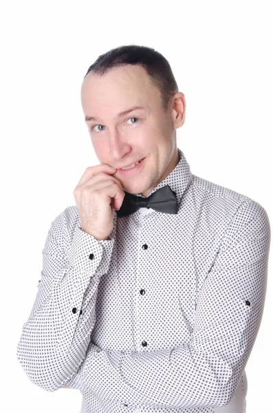 Fiatal Jóképű Férfi Mosolyogva Üzletnek Sikernek Boldog Sikeres Fehér Háttér — Stock Fotó