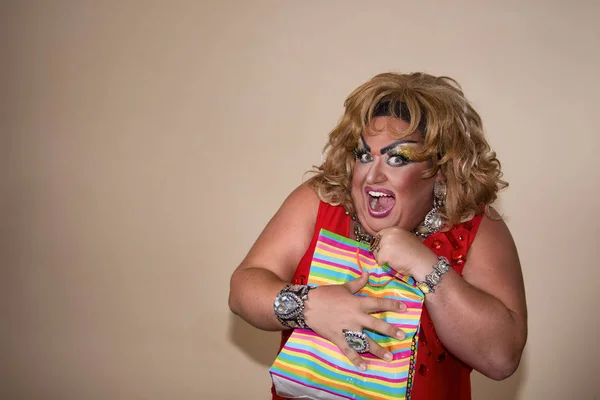 Herec Vtipné Parodie Transvestita Dárek Tlustý Muž Make — Stock fotografie