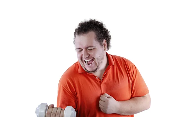 Vicces Testépítő Kövér Ember Súlyzók — Stock Fotó