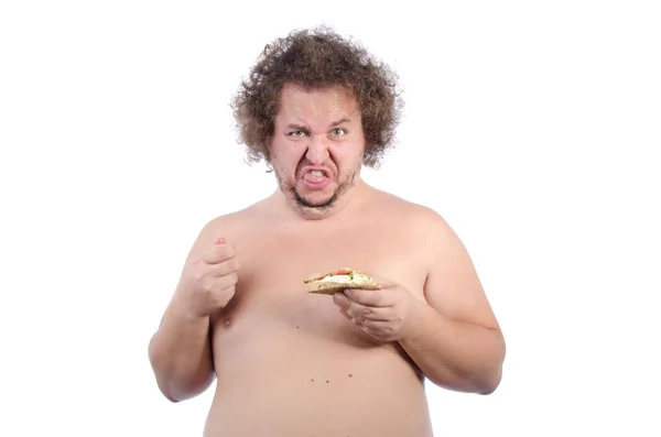 Dieta Comida Pouco Saudável Homem Gordo Engraçado — Fotografia de Stock