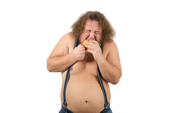 Táplálkozás Egészségtelen Élelmiszerek Vicces Kövér Ember — Stock Fotó