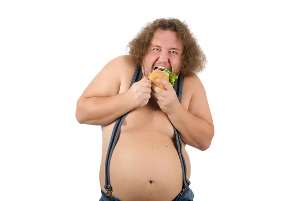 Dieet Ongezond Voedsel Grappige Dikke Man — Stockfoto