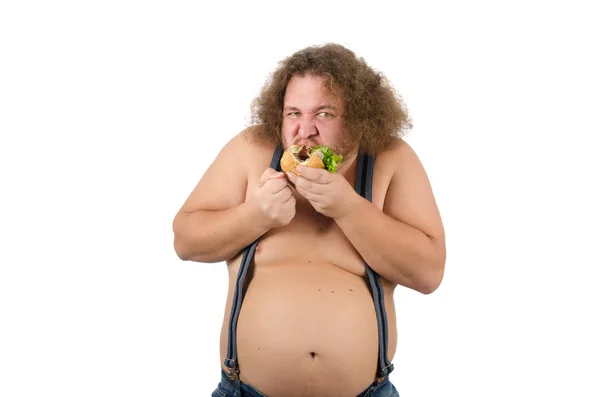 Táplálkozás Egészségtelen Élelmiszerek Vicces Kövér Ember — Stock Fotó