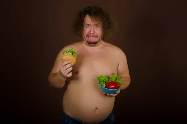 Dieta Alimentos Poco Saludables Hombre Gordo Divertido — Foto de Stock