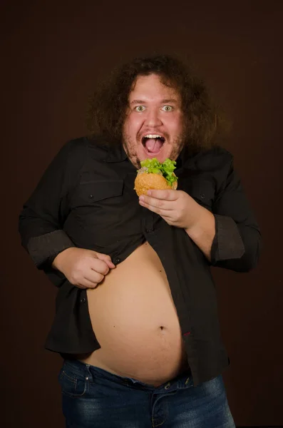饮食和不健康的食物 有趣的胖子 — 图库照片