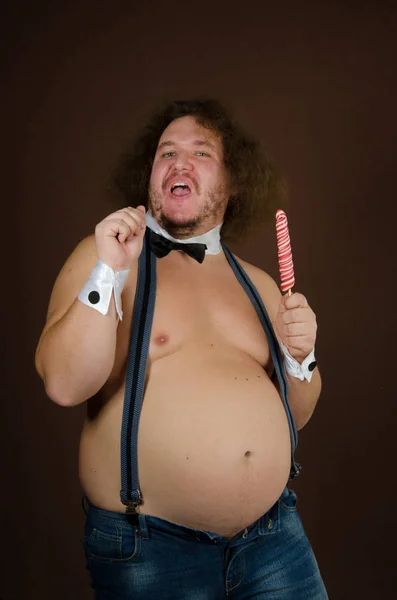 Funny Sexy Bodybuilder Fat Man — Stock Photo, Image
