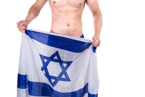 Flaga Izraela Atrakcyjny Mężczyzna Białe Tło — Zdjęcie stockowe