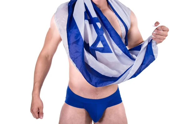 Flag Israel Attractive Man White Background — Stock Photo, Image