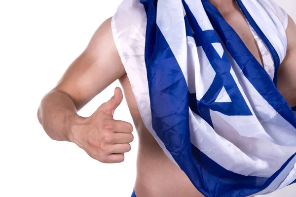 Bandera Israel Hombre Atractivo Fondo Blanco — Foto de Stock