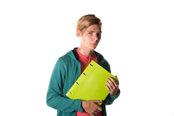 Молодий Студент Іспити Ноутбук Білий Фон — стокове фото