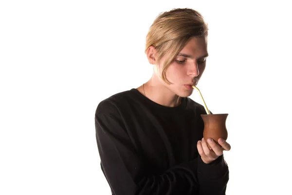 Yerba Mate Ποτό Και Ελκυστική Τύπος Πίνει Ευχαρίστηση — Φωτογραφία Αρχείου