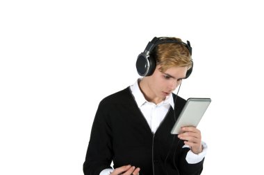 Genç ve çekici bir öğrenci. Beyaz arkaplan.