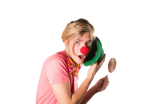Young Funny Clown Candy — Stock Photo, Image