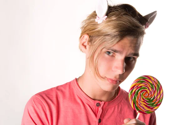 Jovem Cara Atraente Doce Doce — Fotografia de Stock