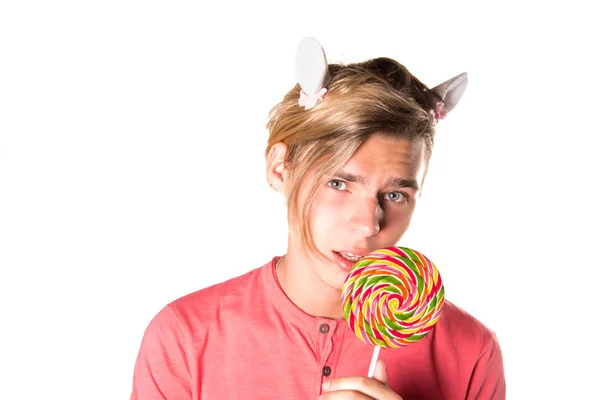 Jovem Cara Atraente Doce Doce — Fotografia de Stock