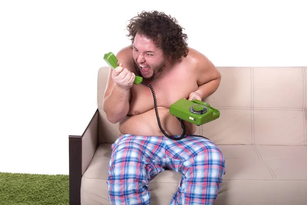 Hombre Gordo Que Habla Por Teléfono — Foto de Stock