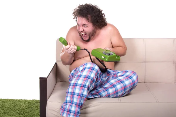 Hombre Gordo Que Habla Por Teléfono — Foto de Stock