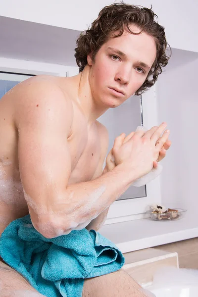 Attractive Man Bath Foam — Stock Photo, Image