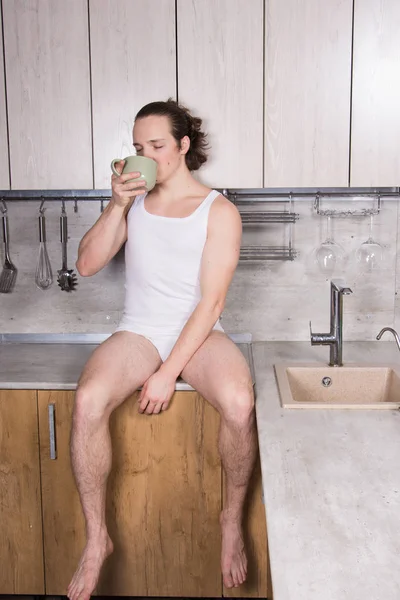 Breakfast Sexy Guy Young Attractive Man — Stock Photo, Image