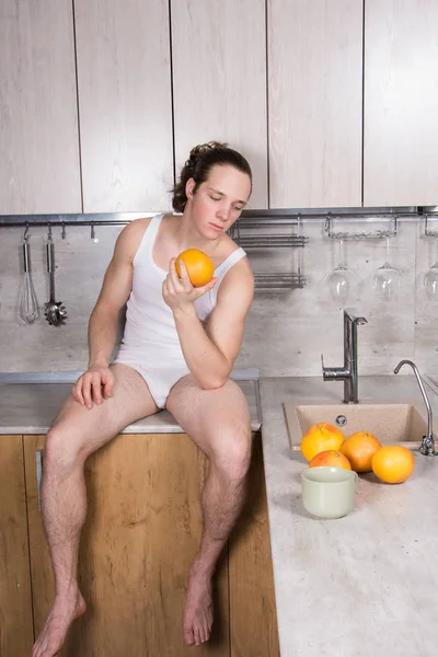 Breakfast Sexy Guy Young Attractive Man — Stock Photo, Image