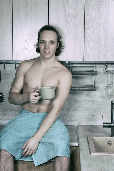 Frukost Och Sexig Kille Ung Attraktiv Man — Stockfoto