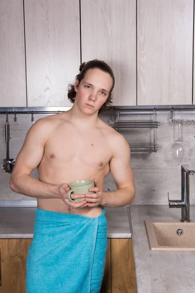 Breakfast Sexy Guy Young Attractive Man — Stock Photo, Image