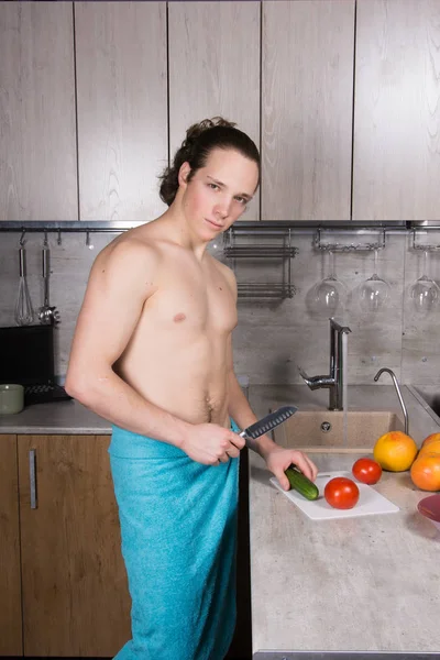 Frukost Och Sexig Kille Ung Attraktiv Man — Stockfoto