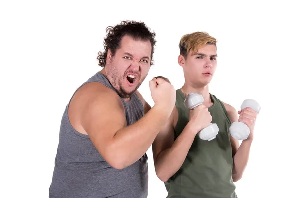 Two Funny Guys Fitness White Background — Stock Photo, Image