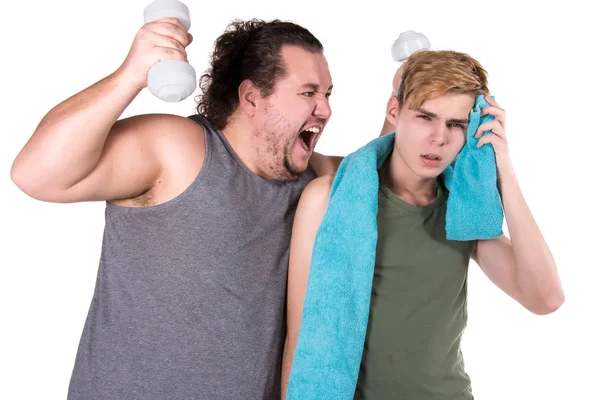 Two Funny Guys Fitness White Background — Stock Photo, Image