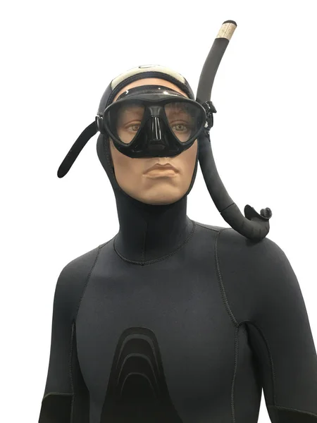 Un maniquí en traje de buceo. Mannequin buzo en traje con máscara y snorkel — Foto de Stock