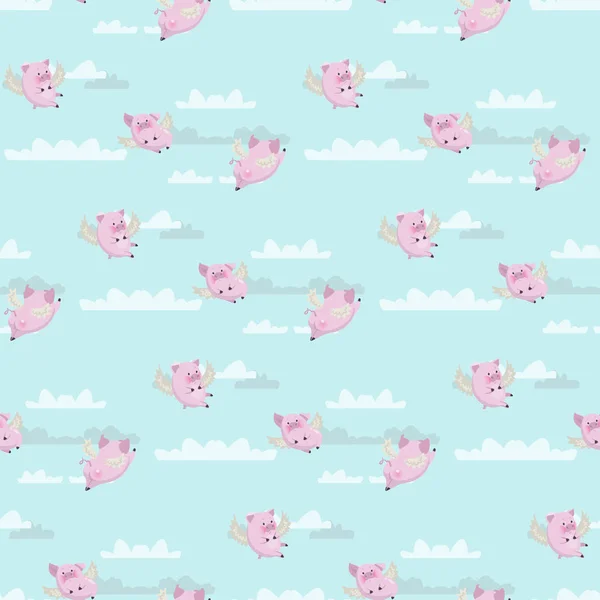 Seamless Pattern Funny Flying Pink Pigs Sky — Stock Photo, Image