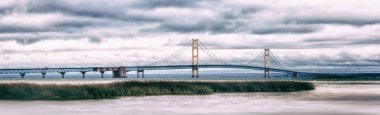 Mackinac köprü Panorama. Michigan simgesi.