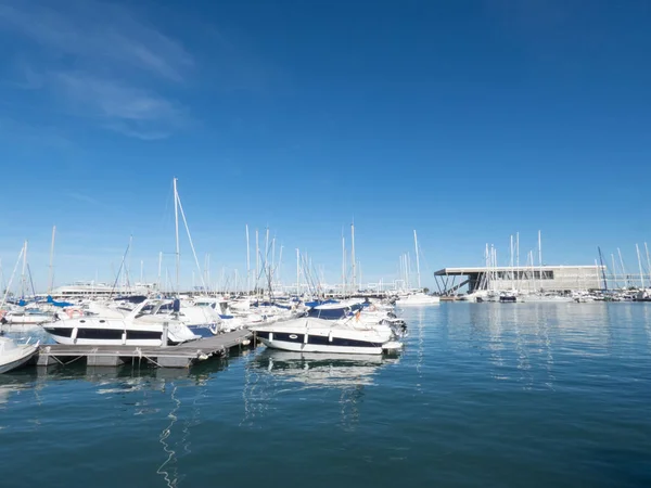 Segelbåtar Vacker Molnfri Dag Marina — Stockfoto